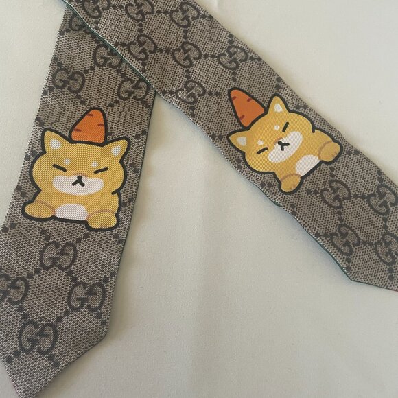 Brand New Unused with gift boxTotal length: GUCCI Cute Neck Bow Scarf GG Pattern - Picture 2 of 6